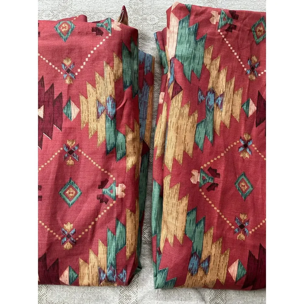 Vintage custom drapes lined pinch pleat Southwestern kilim traditional set pair